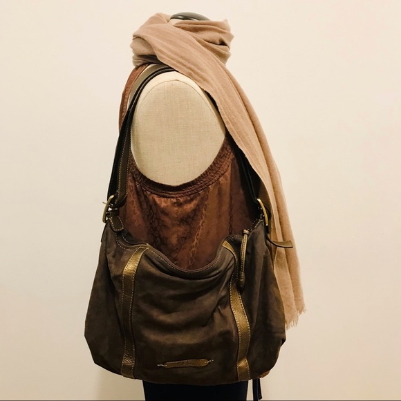 Cole Haan brown suede & golden brown leather hobo shoulder bag. Good used cdtn - Picture 7 of 10